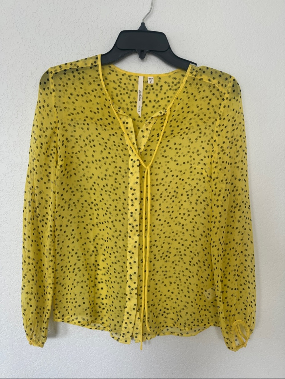 Bellatrix Yellow with Black Polka Dot sheer blouse 100% silk. small